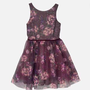 Zenzi Girls Sleeveless Sparkle Party Dress Burgundy Floral Size L(10/12)